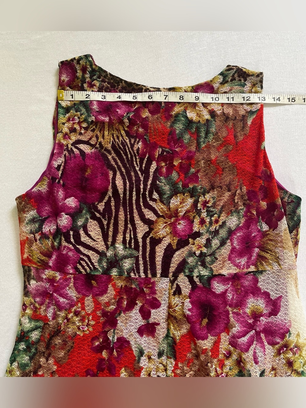 Jennie & Marlis Sleeveless Top Blouse L Floral Animal Mesh Asymmetric Boho Y2K - Picture 9 of 10
